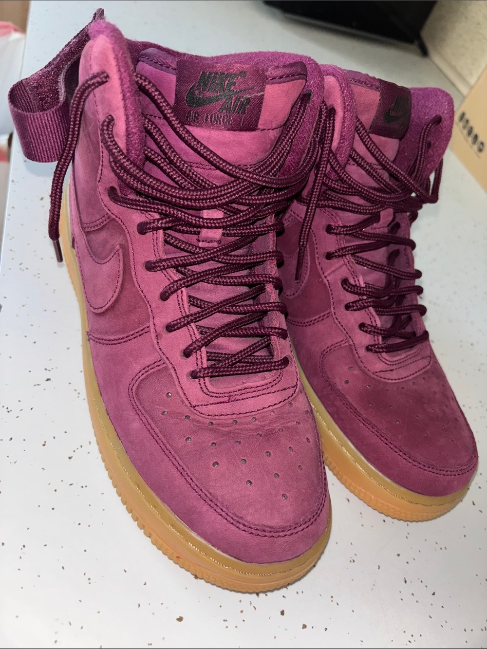 Nike Women's High-Top Sneakers in Burgundy Suede with Gum Sole